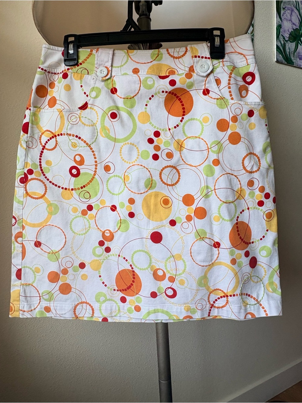 Talbots Womens White Multicolor Abstract Geometric Print Size 8